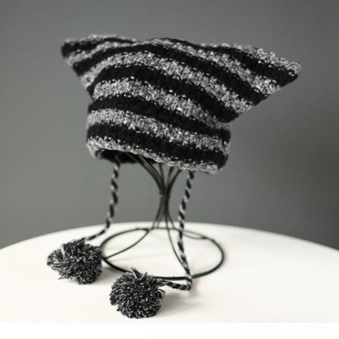 Knitting Striped Beanie Hat Knitted Wool Caps-Veeddydropshipping