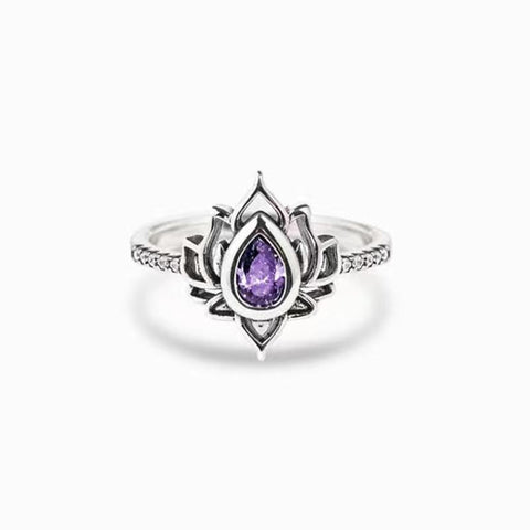 925 Sterling Silver Vintage Lotus Flower Rings For Women -JW00046-Veeddydropshipping
