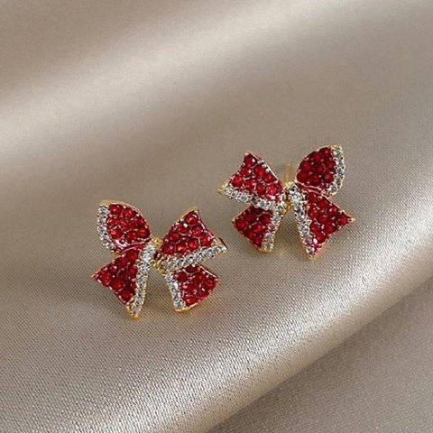 Fashion Red Rose Rhinestone Stud Earrings For Women  -JW00289-Veeddydropshipping