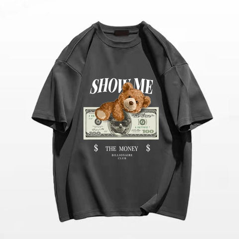 Cotton Cartoon Bear Print Short Sleeve Top-MF00034-Veeddydropshipping