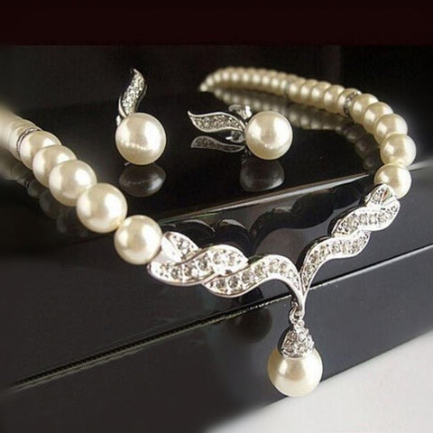 Necklace Earrings Wedding Pearl  Female jewellery set  -JW00383-Veeddydropshipping
