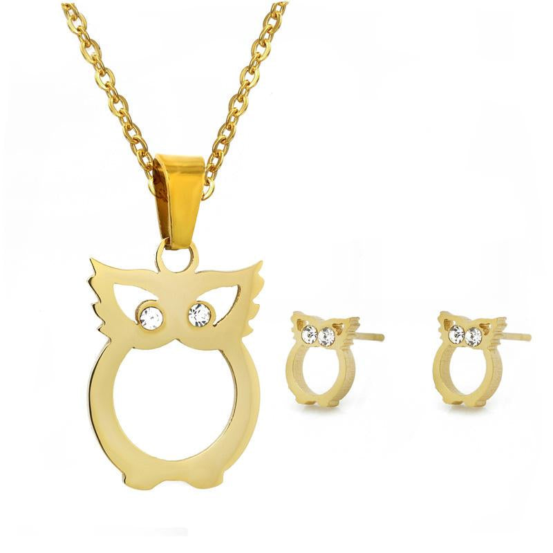 Animal Shape Necklace and  Earrings Stainless  Steel Fashion Jewelry Set-JW01351-Veeddydropshipping
