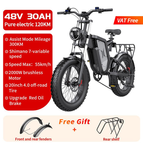 Electric Bike Mountain Moped Ebike 20 Inch Fat Tire 2000W 48V 30AH Road EBike-OS00943-Veeddydropshipping
