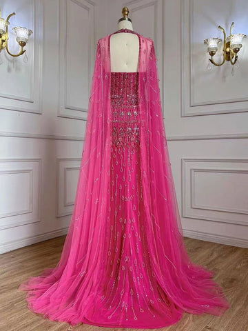 Elegant Cape Sleeves Beaded Evening Dresses-WF01585-Veeddydropshipping