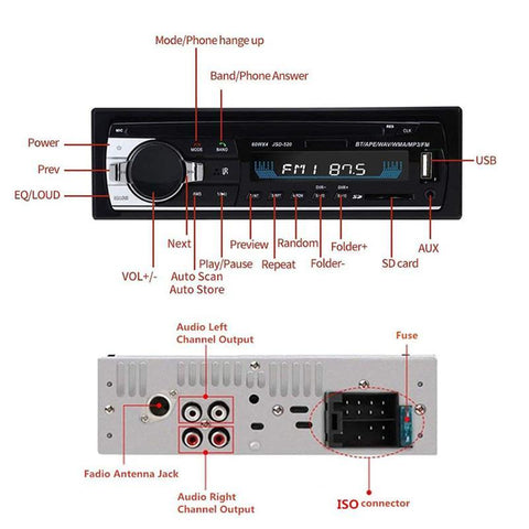 1 Pcs Car Radio Player Bluetooth Car Audio Stereo In-dash Aux Input-AM00653-Veeddydropshipping