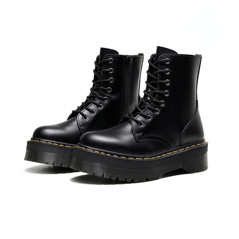 Women Shoes Black Leather Ankle Boots Punk Shoes Thick-BS00915-Veeddydropshipping