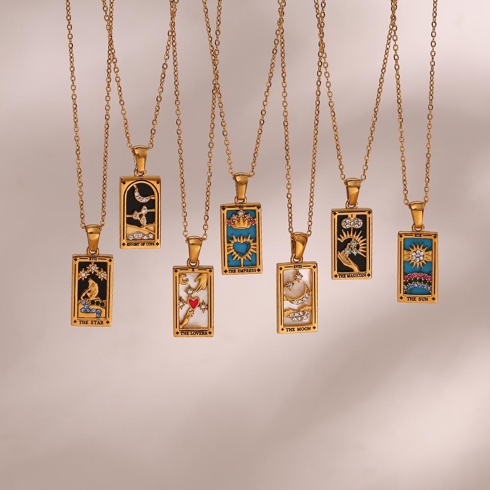 Stainless Steel Tarot Necklaces  Jewelry Colorful Meaningful Moon Sun-JW01176-Veeddydropshipping