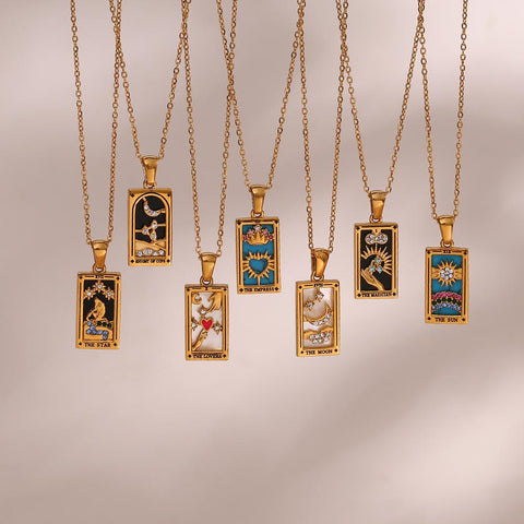 Stainless Steel Tarot Necklaces  Jewelry Colorful Meaningful Moon Sun-JW01176-Veeddydropshipping
