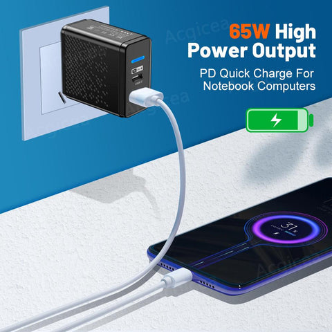 65W GaN USB Charger Fast Charging PD QC 3.0 Mobile Phone Adapter-PA00026-Veeddydropshipping