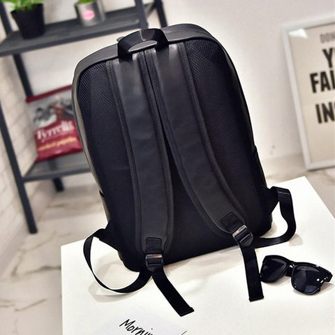 Style PU Leather Backpack Double Bib Horizontal Pull Backpack Computer Bag-BS00059-Veeddydropshipping
