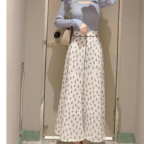 Women High-waisted Printed Chiffon Skirt-WF00459-Veeddydropshipping
