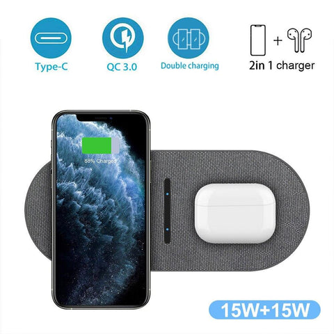 30W Dual 15W Wireless Charger for iPhone 14 13 12 11 Pro XS XR X 8 Samsung S21 S22-PA01040-Veeddydropshipping