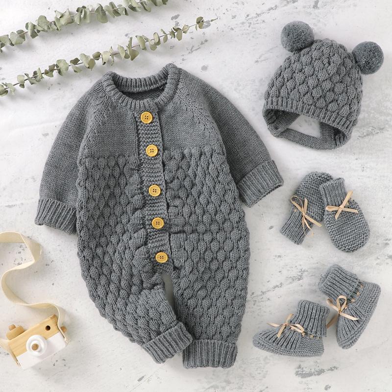 Newborn Baby Romper Shoes Gloves Set Knit Girl Boy Jumpsuit Boot-TB00297-Veeddydropshipping-7