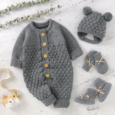 Newborn Baby Romper Shoes Gloves Set Knit Girl Boy Jumpsuit Boot-TB00297-Veeddydropshipping-7