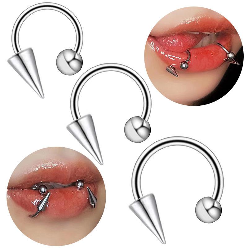 Titanium Steel C Shape Piercing Lip Ring  Spike Lip Stud -JW01356-Veeddydropshipping