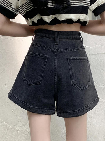 Wide Leg Button Denim Shorts High Waist Jeans-WF00097-Veeddydropshipping