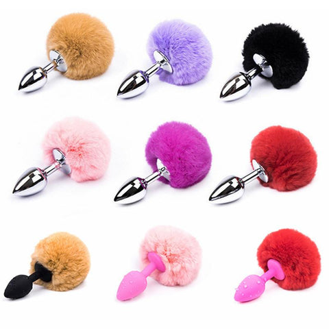 Anal Plug Stainless Steel Silicone Bunny Tail Erotic Dildo Sexo Butt Plug Tail  -BH01306-Veeddydropshipping