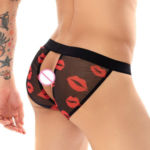 Lip Print Panties See Through Gays Sexy Bikini Male Bulge Convex-MF01511-Veeddydropshipping