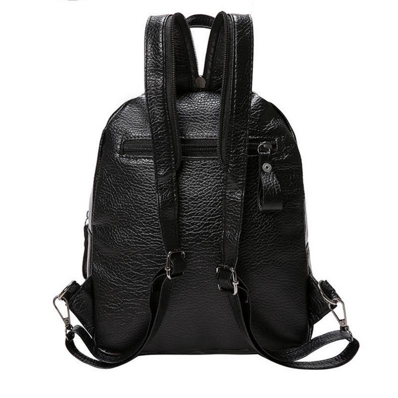 Leather Travel Shoulder Bag Black School Bag Girl Multifunctional-BS00243-Veeddydropshipping