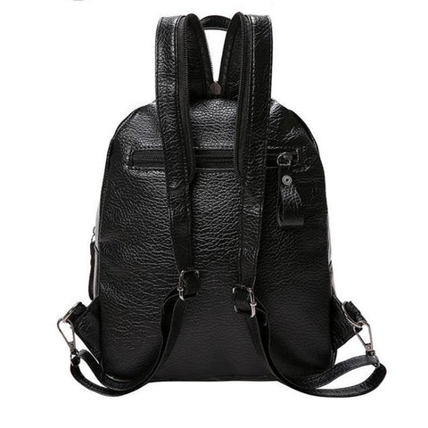 Leather Travel Shoulder Bag Black School Bag Girl Multifunctional-BS00243-Veeddydropshipping