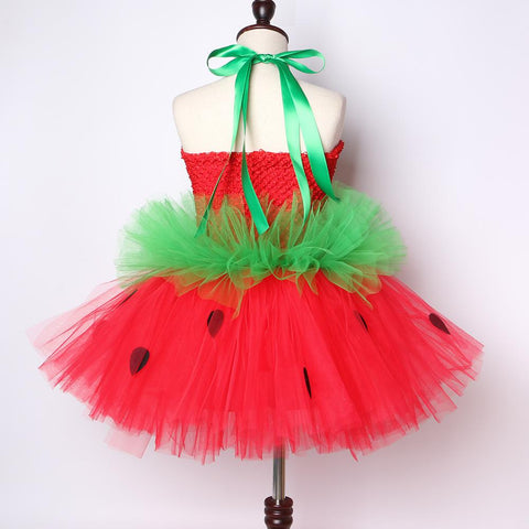 Cute Strawberry Tutu Dress Red Green Tulle Flowers Princess Girls-TB00845-Veeddydropshipping