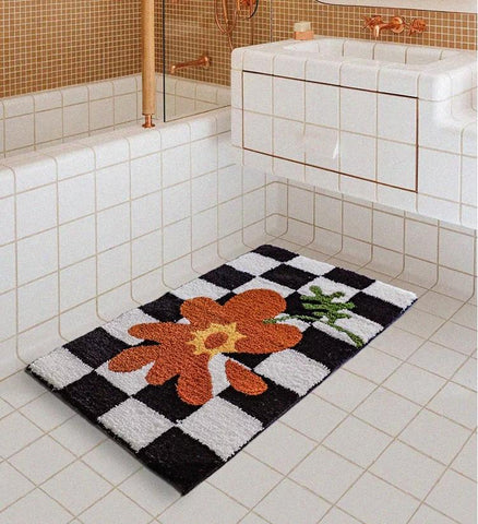 Chessboard Plaid Bath Mats Fluffy Grids Soft Floral Carpet-HA00469-Veeddydropshipping