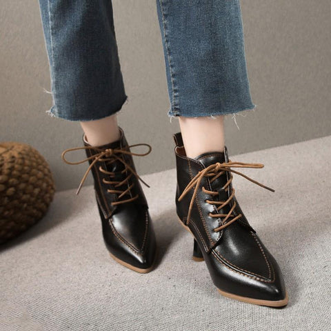 Lace Up Boots Sexy Pointed High Heels Autumn Winter-BS01044-Veeddydropshipping