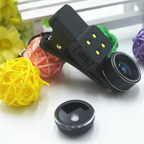 4 In 1 HD Ultra Wide Angle Mobile Lens with Selfie Ring Lamp-PA01239-Veeddydropshipping
