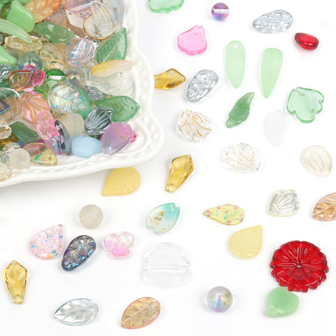 Mixed Shape Leaves Flower Beads Glass Beads for Jewelry  Diy -JW01515-Veeddydropshipping