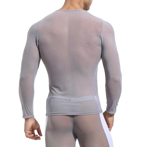 Fishnet Shirt Men Party Perform Streetwear Tops Fitness Riding-MF01593-Veeddydropshipping