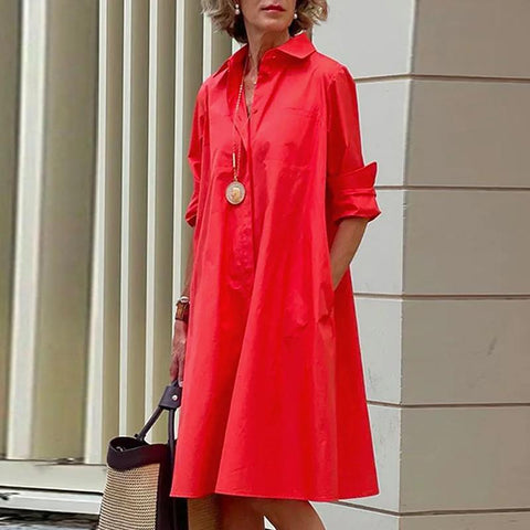 Long Sleeves Turn-down Collar Streetwear Female Dresses-Veeddydropshipping