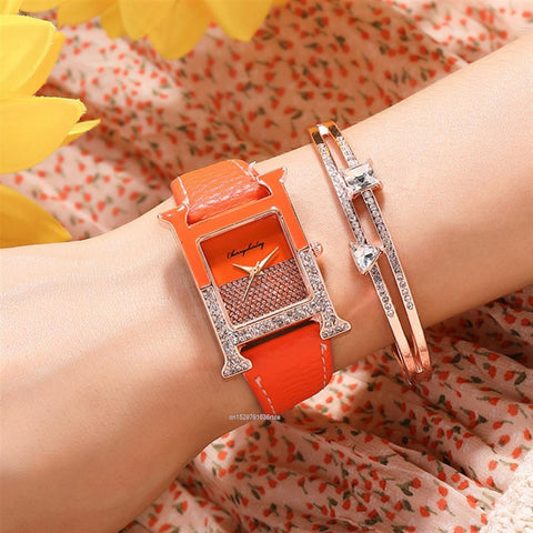 Diamond Luxury Leather Ladies Quartz Watch Crystal -JW00940-Veeddydropshipping
