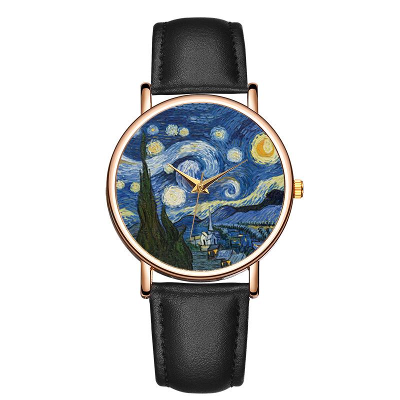 Van Gogh's Starry Sky  Watches Leather Strap Quartz Clock Couple Gift -JW01077-Veeddydropshipping