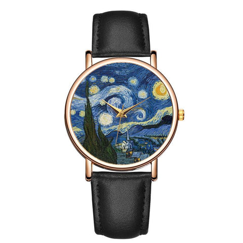 Van Gogh's Starry Sky  Watches Leather Strap Quartz Clock Couple Gift -JW01077-Veeddydropshipping