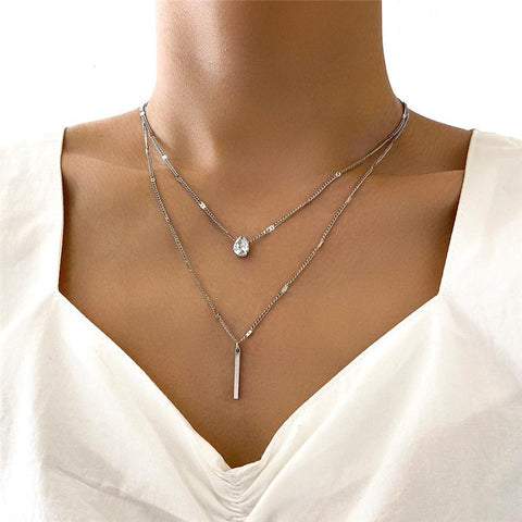 Simple Crystal Gold Color Pendant Necklace Set for WomeN-JW01332-Veeddydropshipping