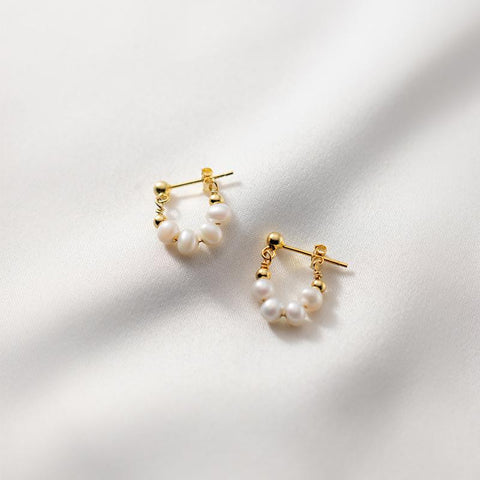 925 Sterling Silver Punk   Baroque Pearl Huggies Earrings -JW00186-Veeddydropshipping