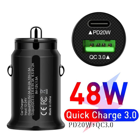 48W Mini USB Car Charger Dual USB type-c-PA01180-Veeddydropshipping