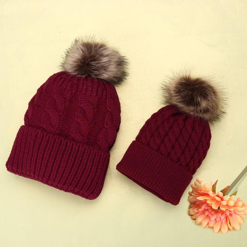 Hats For Baby and Mom Winter Warm Raccoon Fur Hats Daughter-TB00455-Veeddydropshipping