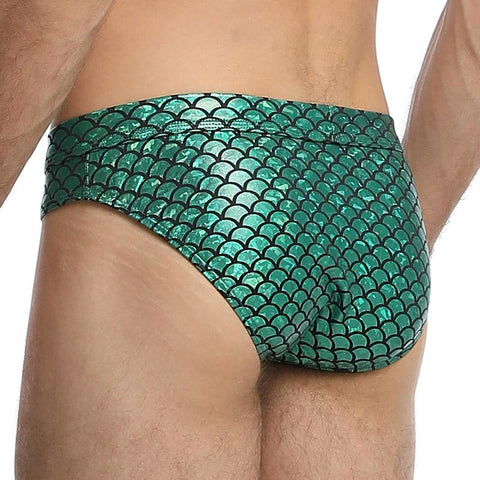 Fish Skin Leather Shorts Men U Convex Low Waist Male Underpants-MF01706-Veeddydropshipping