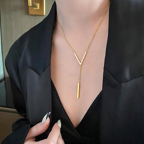 Stainless steel long sexy Clavicle Necklace Ladies -JW01337-Veeddydropshipping