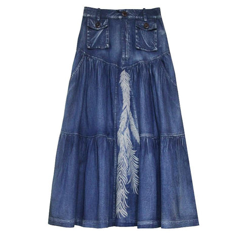 Women Denim Skirts Vintage Embroidery-WF00513-Veeddydropshipping