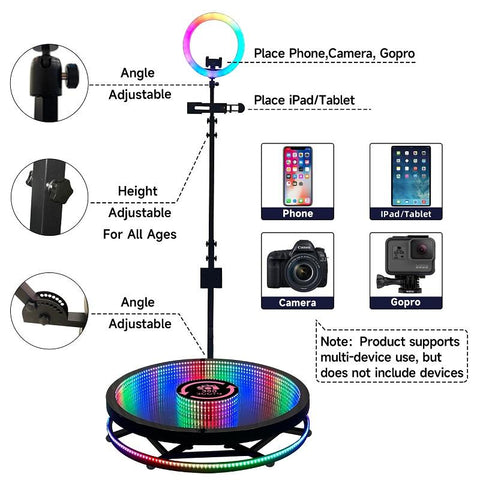 360 Photo Booth Automatic Rotating Selfie Video Spin Machine 80cm 100cm 115cm LED -CE00316-Veeddydropshipping