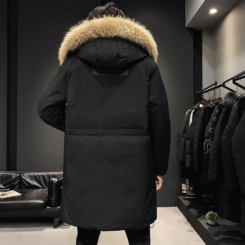Fur Collar Windbreaker Down Coat Thick Black Coat-Veeddydropshipping