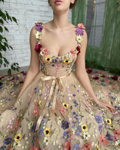 Floral Straps A-Line Evening Gowns-WF01555-Veeddydropshipping