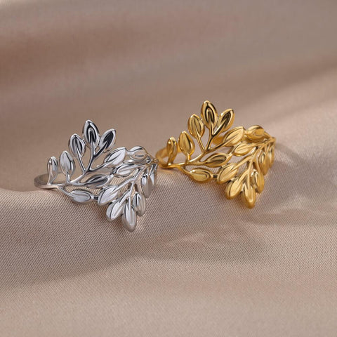Adjustable  Simple Geometric Leave Flower Open Ring Jewelry-JW01397-Veeddydropshipping