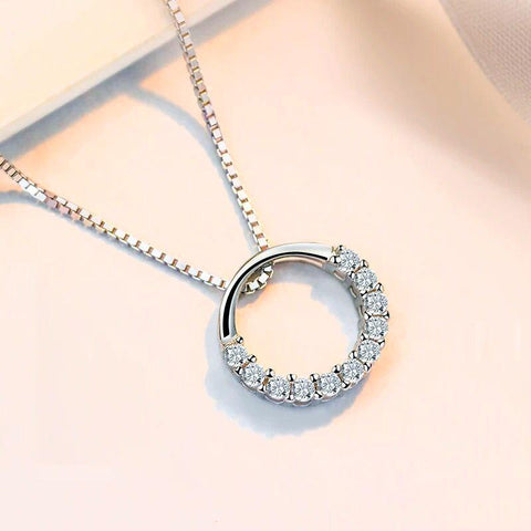 925 Sterling Silver Jewelry Round Zircon Pendants Necklaces -JW01223-Veeddydropshipping