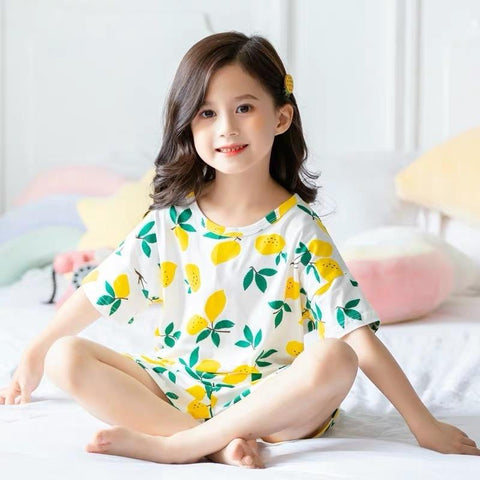 2 to 10 Years 2021 New Summer Girls Kids Pajamas Set Short Sleeves-TB01100-Veeddydropshipping