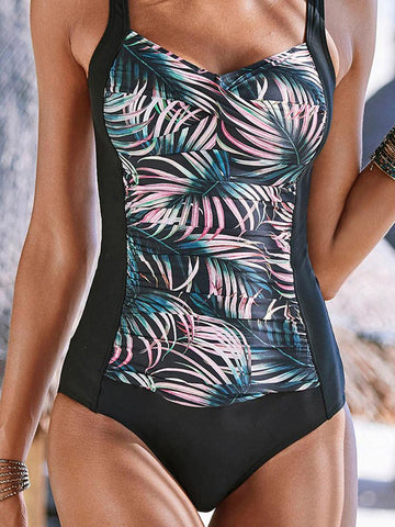Ruched Swimwear Women One Piece Retro Black Swimsuit Strappy Beach Bathing -OS00084-Veeddydropshipping