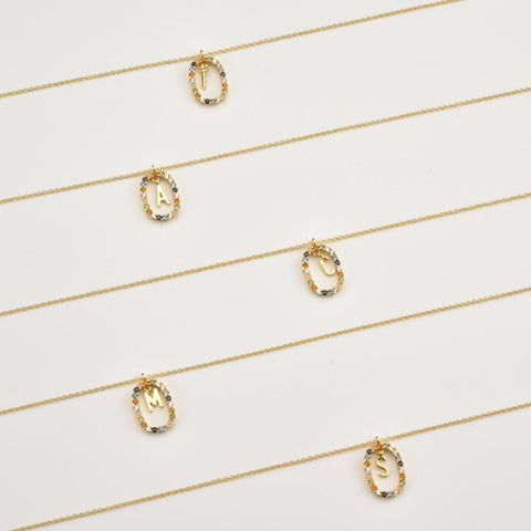 925 Sterling Silver Gold Letters A - Z  Initial Alphabet Long  Necklace  -JW00180-Veeddydropshipping