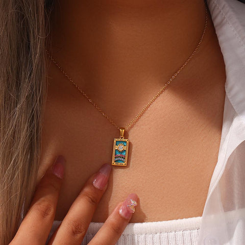 Stainless Steel Tarot Necklaces  Jewelry Colorful Meaningful Moon Sun-JW01176-Veeddydropshipping
